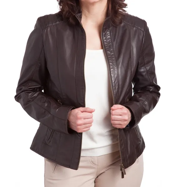 Tina, Lederblouson, Lammnappa, Farbe: dark brown